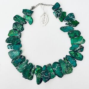 NWT Iris & Lily Gorgeous sterling silver genuine Green Jasper gemstone Necklace